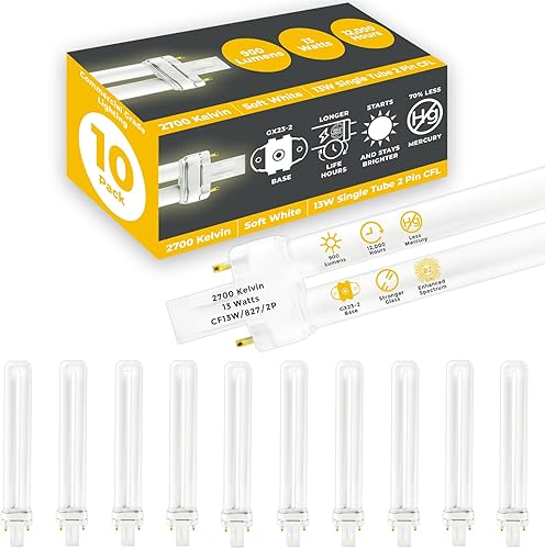Miniatura 9 de GoodBulb Bombillas CFL de 18 W, 4 pines GX24Q-2, base 4100K, blanco frío, 18 W, alto rendimiento, 1200 lúmenes, triple tubo, bombillas fluorescentes
