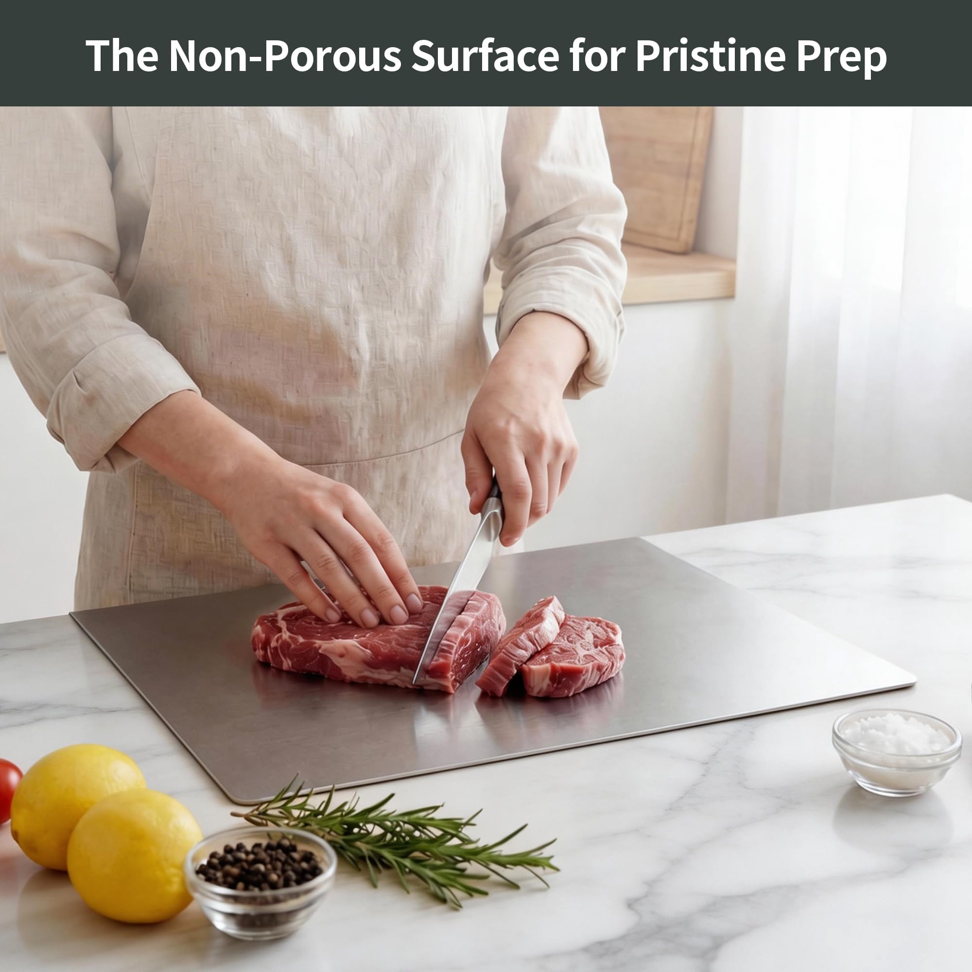 Stainless Steel Cutting Board with Lip, 304 Stainless Steel Chopping Board for Kitchen, Double-Sided Large Metal Cutting Boards for Meat, Vegetables Fruit, Kitchen Food Prep Board (19.68 * 19.68in) - 3