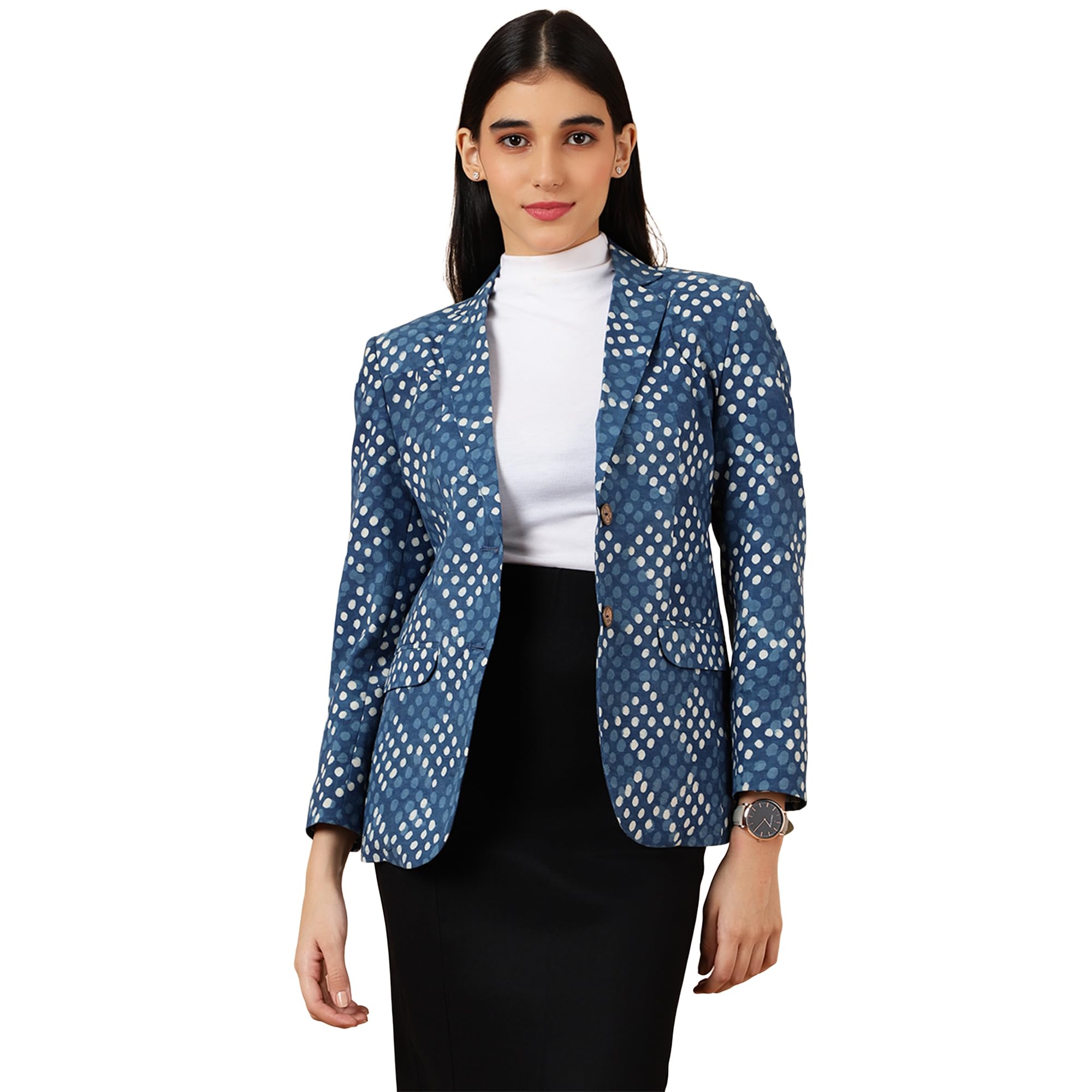 Women's Indigo Blue Cotton Blazer-picture-40