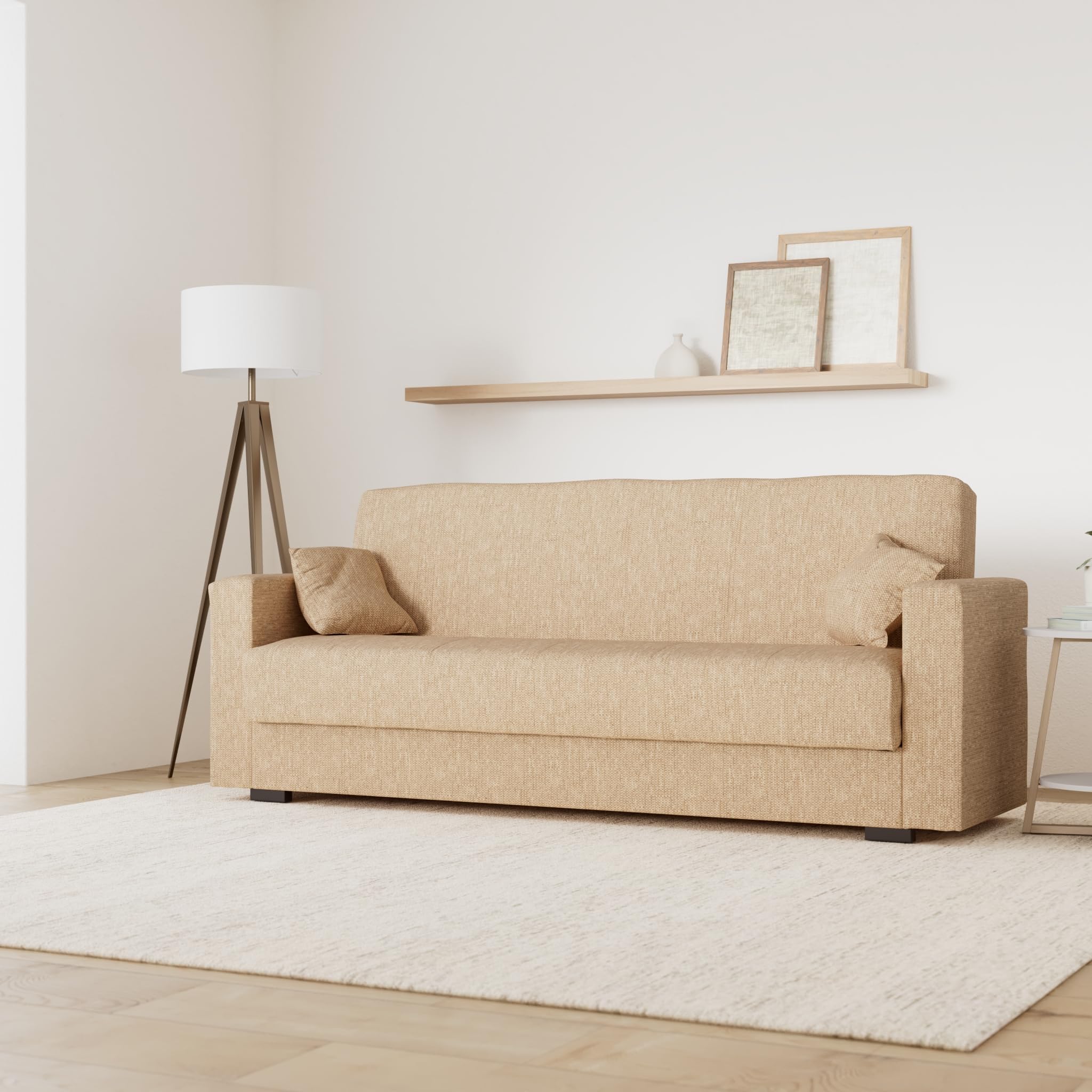 Arredo Stock Divano letto 3 posti tessuto beige, 212x83x73 cm