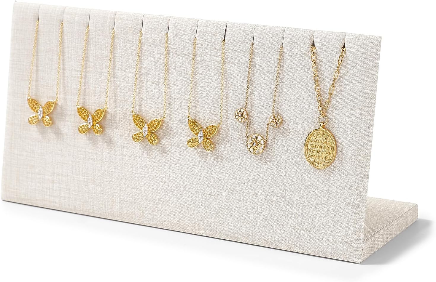 PU Leather with Linen Texture Necklace Display Stand Necklace Bracelet Display Holder Stand with Hooks For Jewelry Storage Display (White)