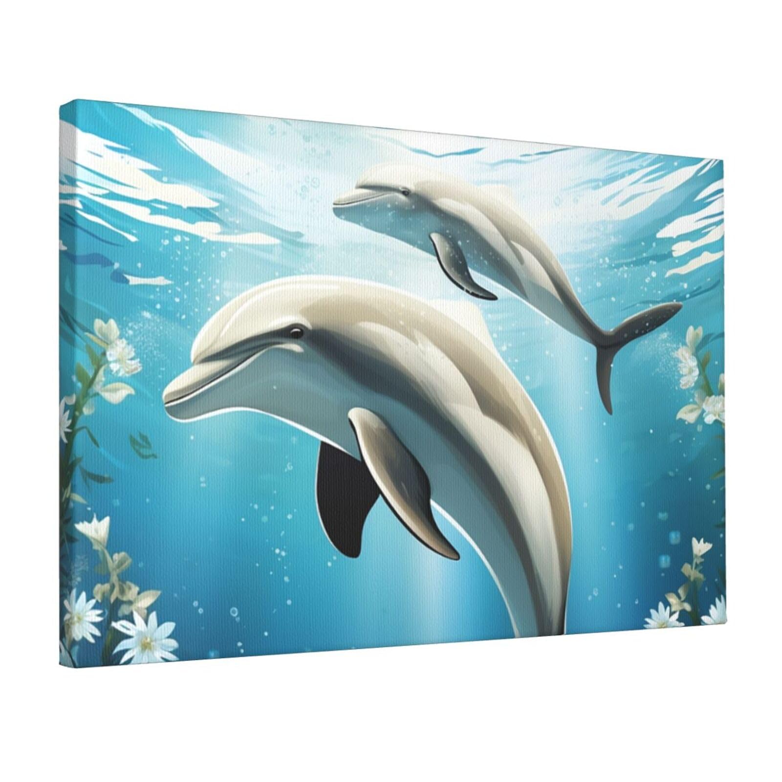 DWVTSLH Kiss Dolphin Tale Poster Paintings Canvas Wall Art Bedroom Prints Home Decor Hanging Picture Modern Home Artworks Aesthetic for Living Room Office Wall Decor 12x18in Unframed