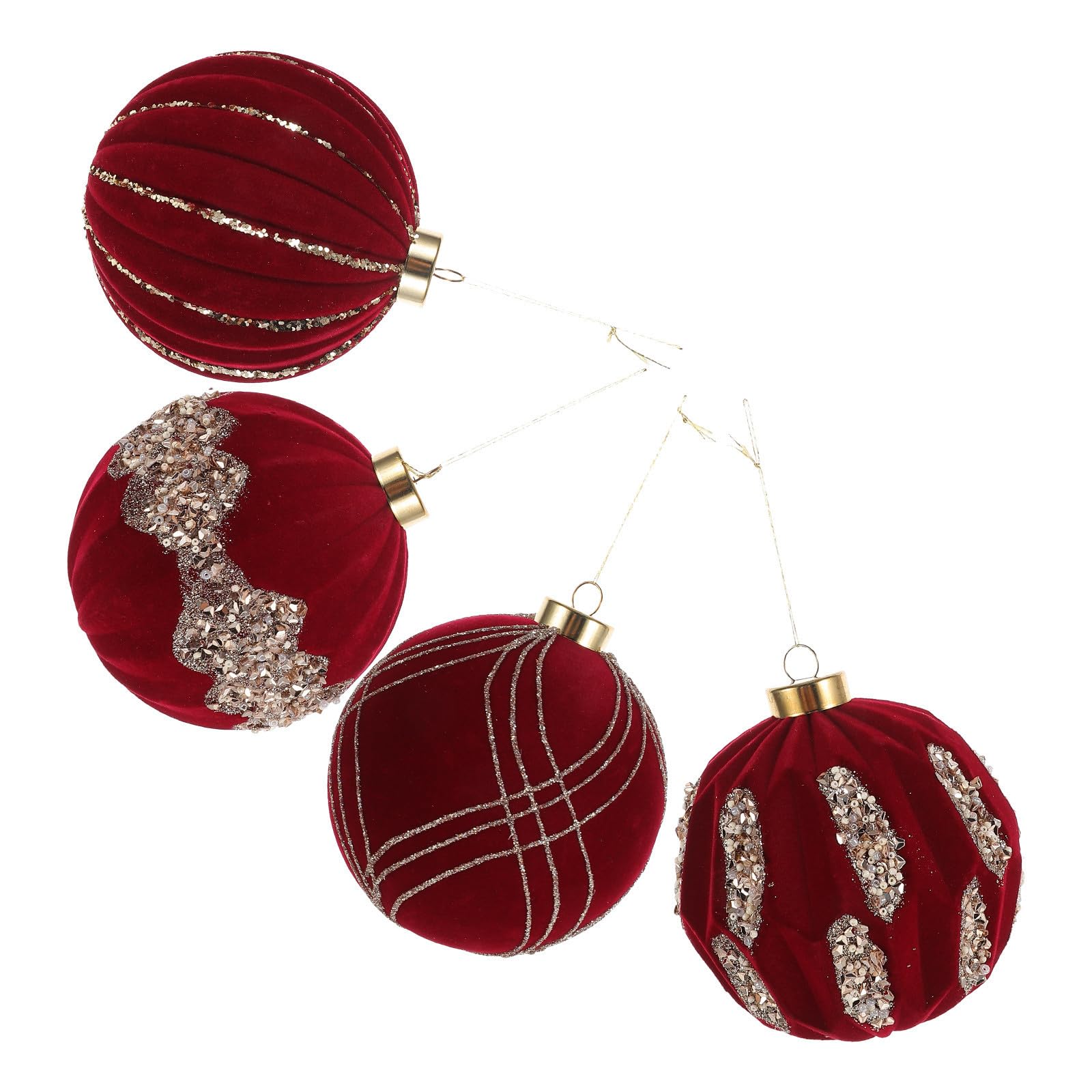 FRCOLOR 16 Pezzi Palline di Natale in Velluto 10cm, Set da 4, Rosse