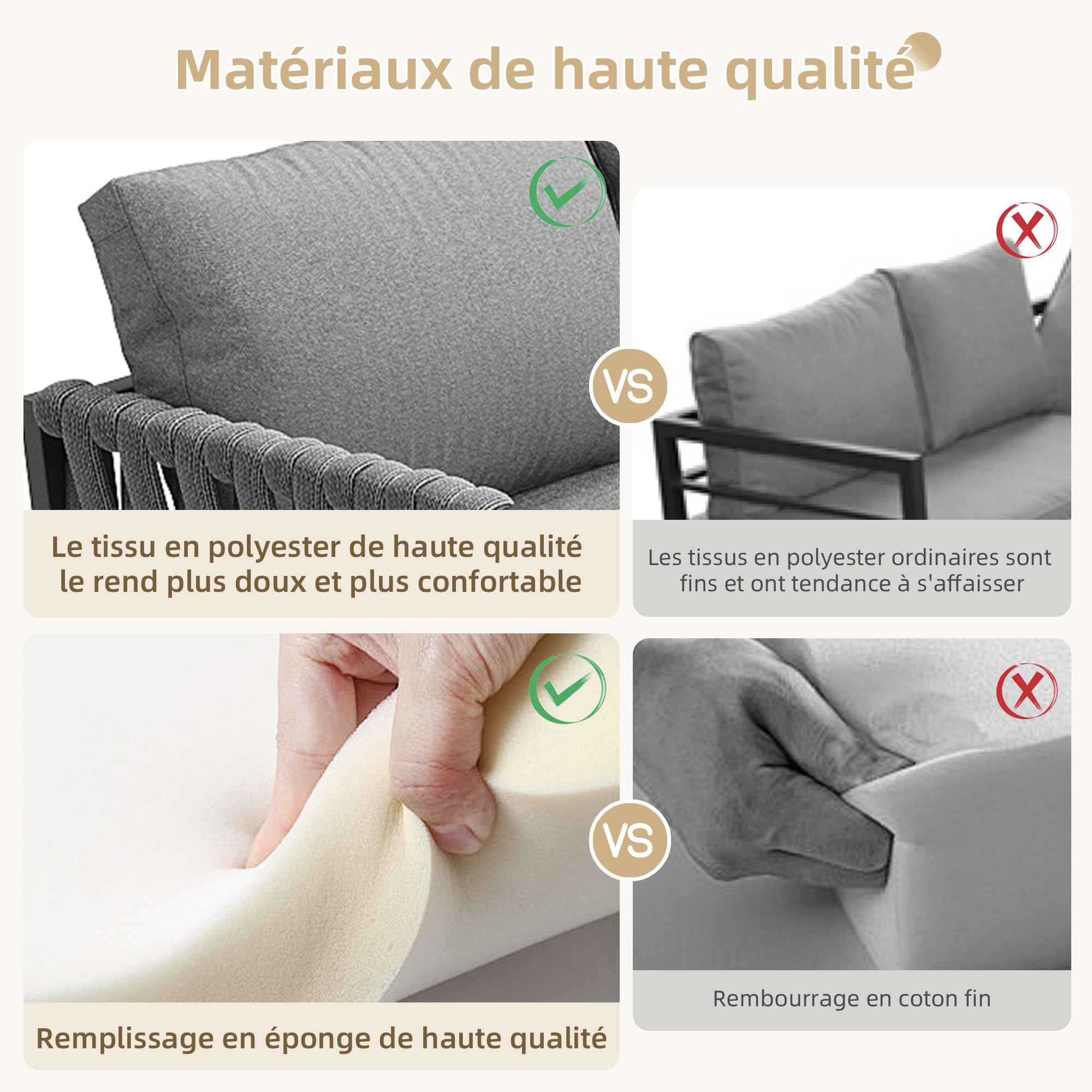Sapgaks Ensemble de Salon de Jardin extérieur 7/8 Personnes en Corde avec Structure en Fer galvanisé,Pieds réglables,canapé d'angle+Table+Banc + Fauteuil,Plateau de Table en Verre trempé (C-Gris)