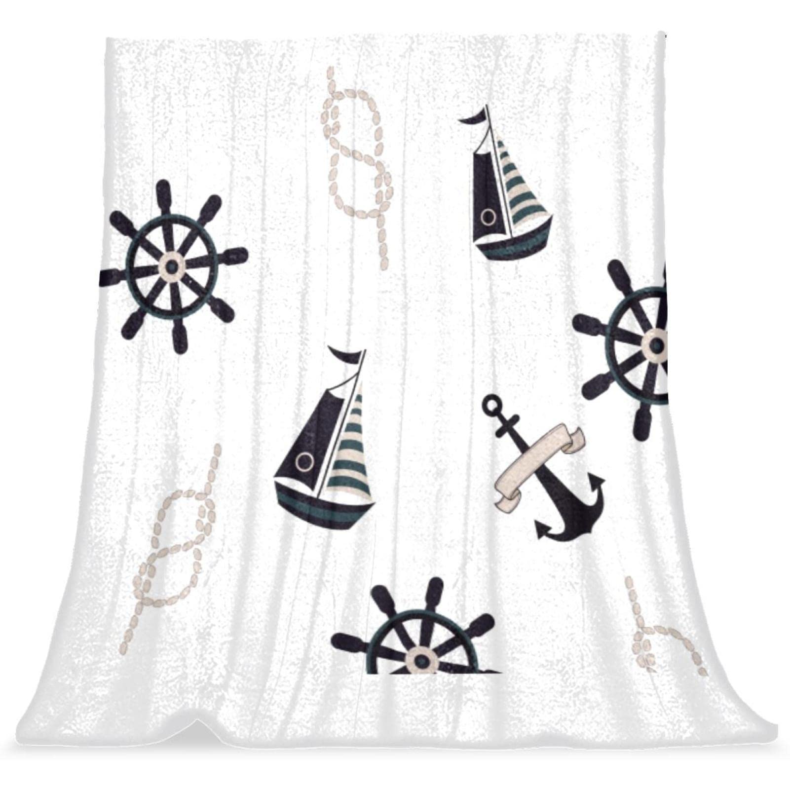 Couvre-lit doux et moelleux à motif voilier noir couverture de lit confortable enfant