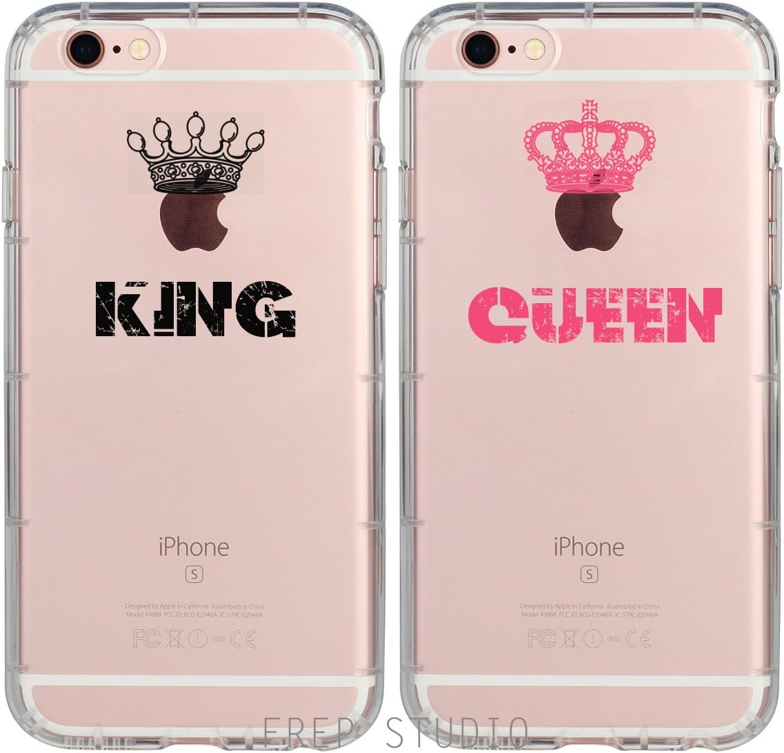 Couple Matching Cases-King and Queen Crown Boyfriend Girlfriend Couple gift Clear Rubber Cases(king:iphone 6/queen:iphone 6)