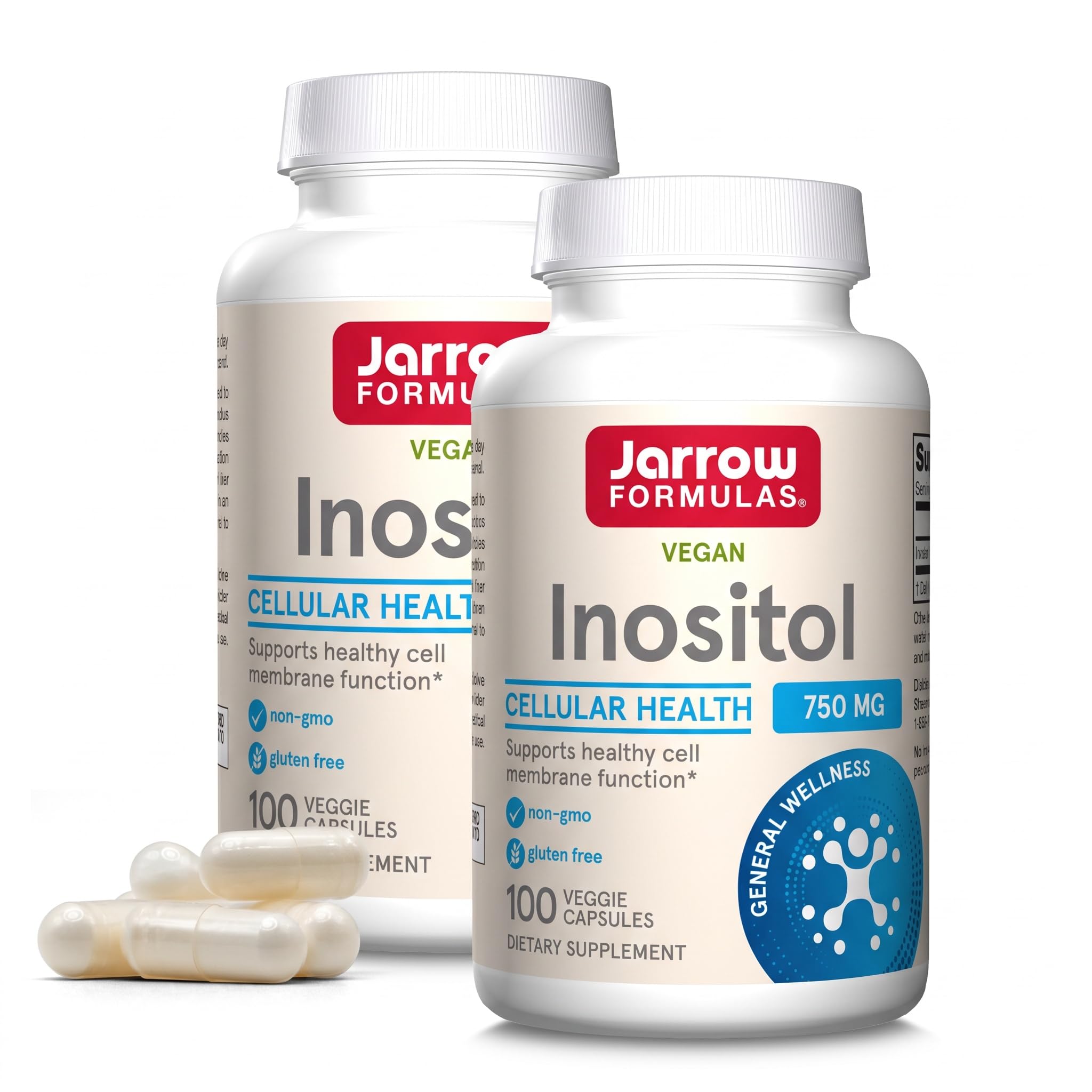 Jarrow Formulas® Inositol 750 mg,Dietary Supplement,Liver Support for Cellular Health and General Wellness,100 Veggie Capsules,Up to a 100 Day Supply,(Pack of 2