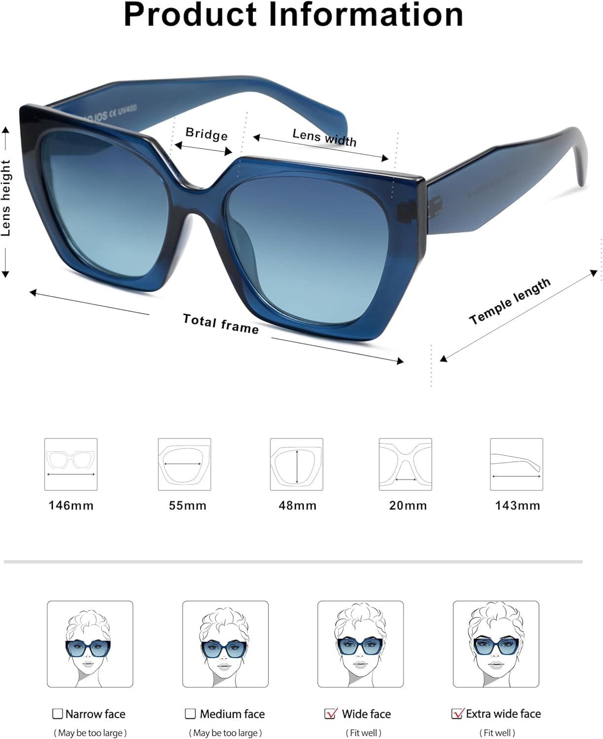 SOJOS Large Oversized Polarized Sunglasses for Women, Big Designer Womens Trendy Square Shades SJ2205 - Image 4