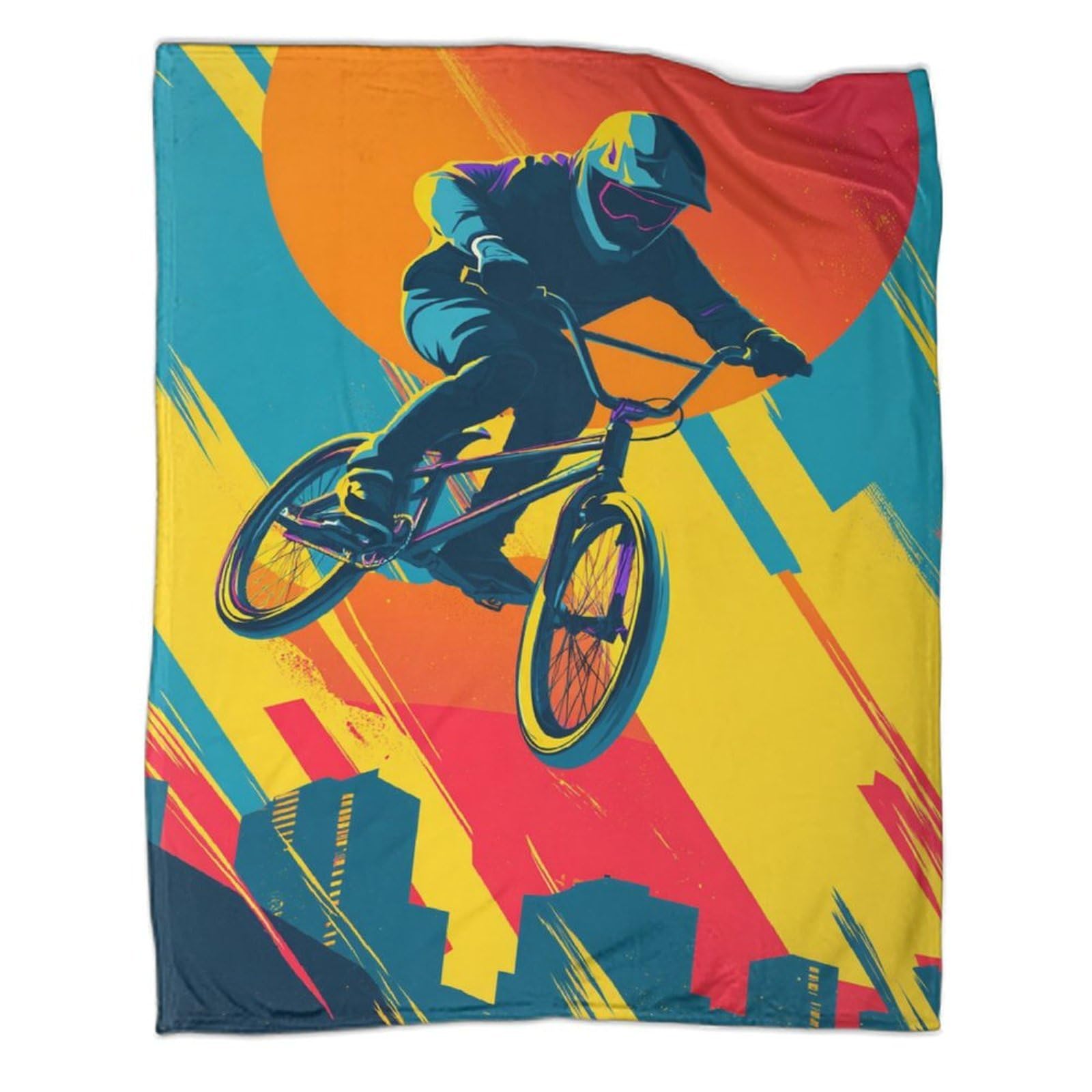 kaiyun BMX Riders, with Sunset As A Backdrop Outdoor Camping Printed Soft Breathable Warm Blanket Four Seasons Bedroom Bedspread 40x50inch(100x130cm)