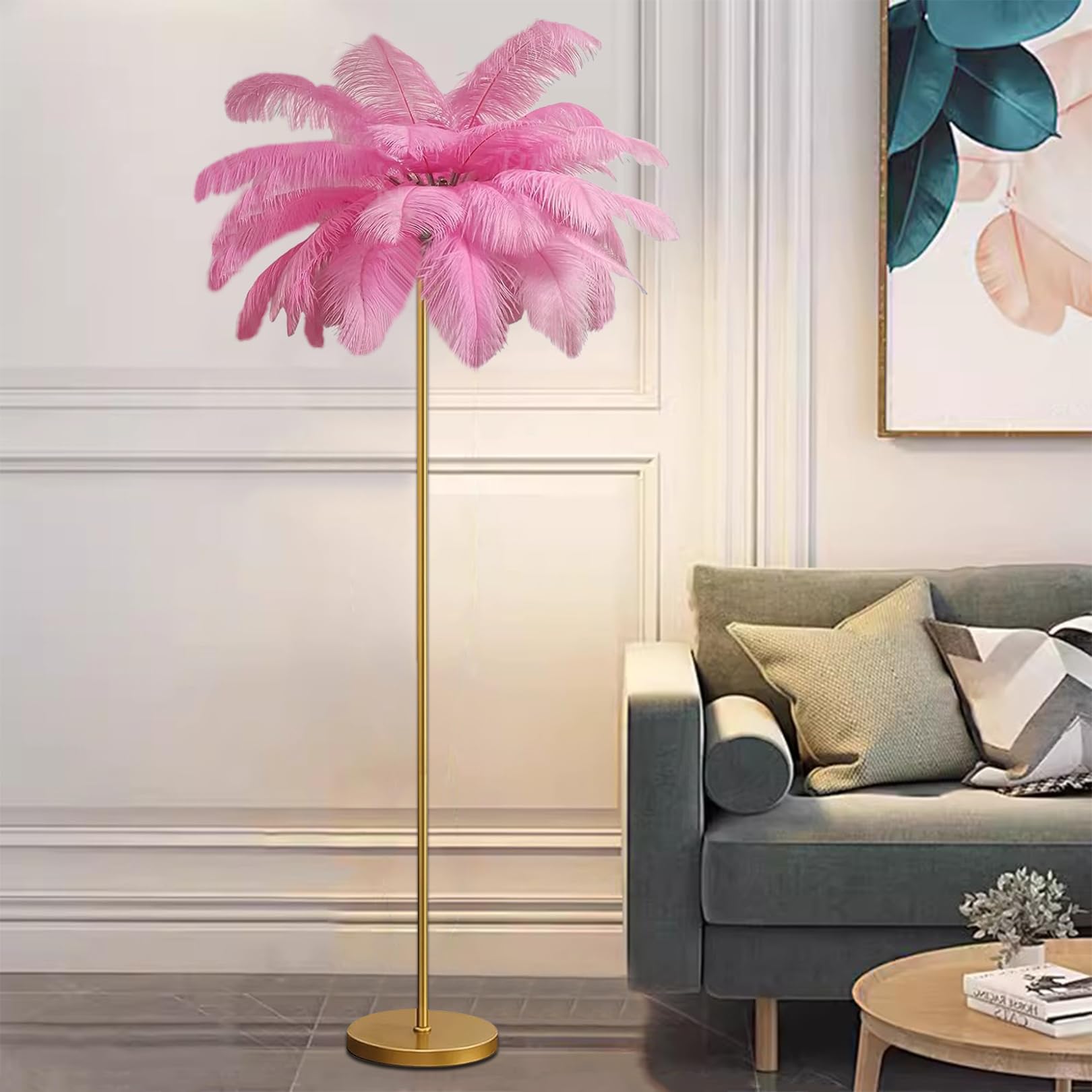 Lampadaire en plumes d'autruche haut de gamme, design chic de chambre