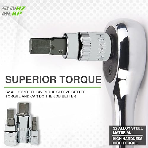 Miniatura 4 de SUNHZMCKP Master - Juego de llaves de vaso hexagonal, 32 unidades de 14, 38 pulgadas y 12 pulgadas, puntas mecanizadas de acero S2, enchufes