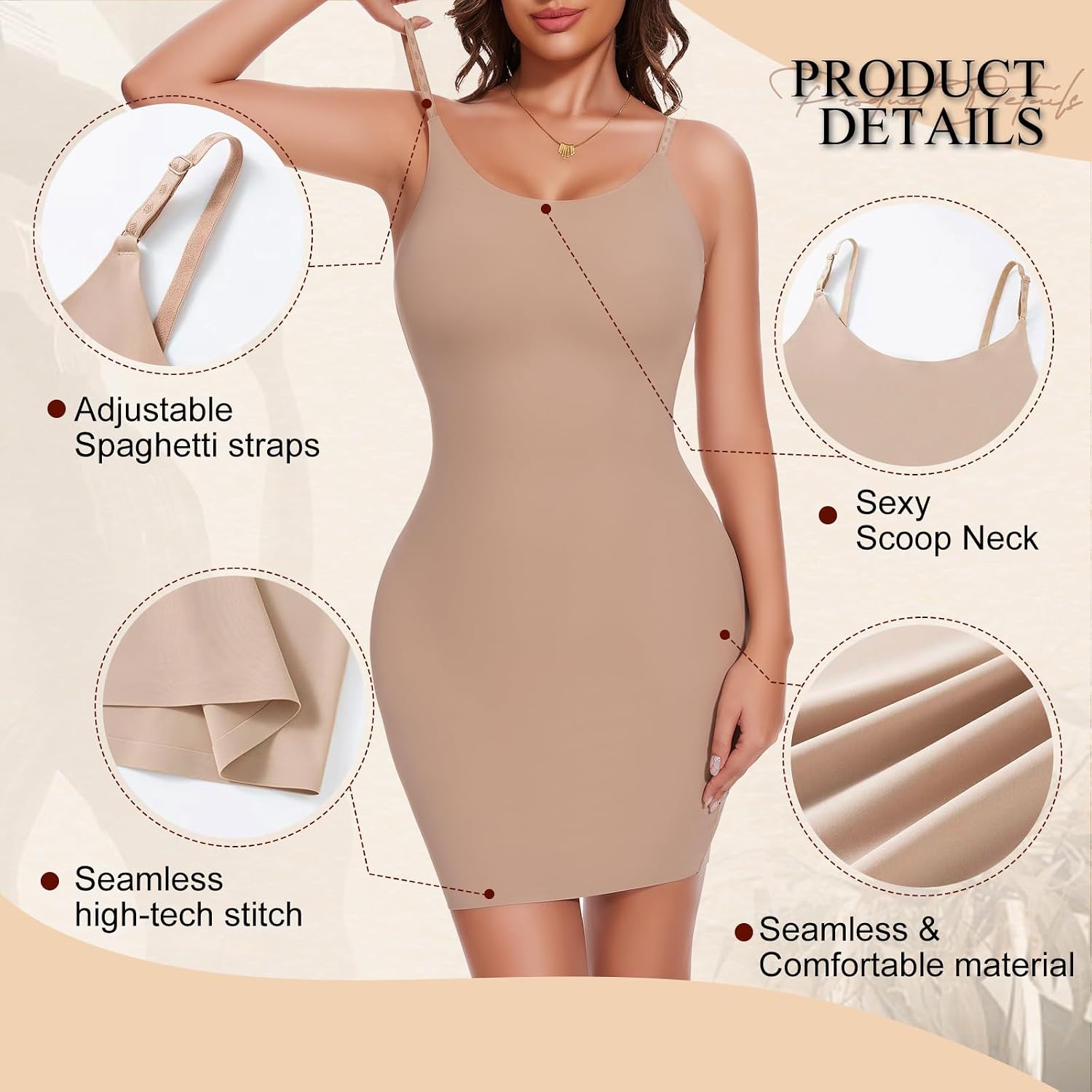 Ellareese Shapewear Slip for Women Tummy Control Full Slip Body Shaper for Under Dresses
