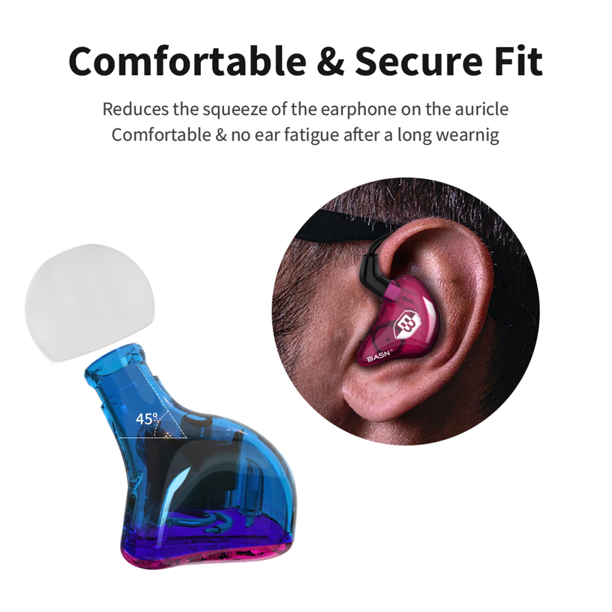 BASN Bsinger In-Ear-Monitore Geräuschisolierende Kopfhörer, Dual-dynamische Treiber High Definition Kabelgebundene Ohrhörer mit abnehmbarem MMCX-Kabel für Musiker Schlagzeuger Sänger (Blau&Lila)