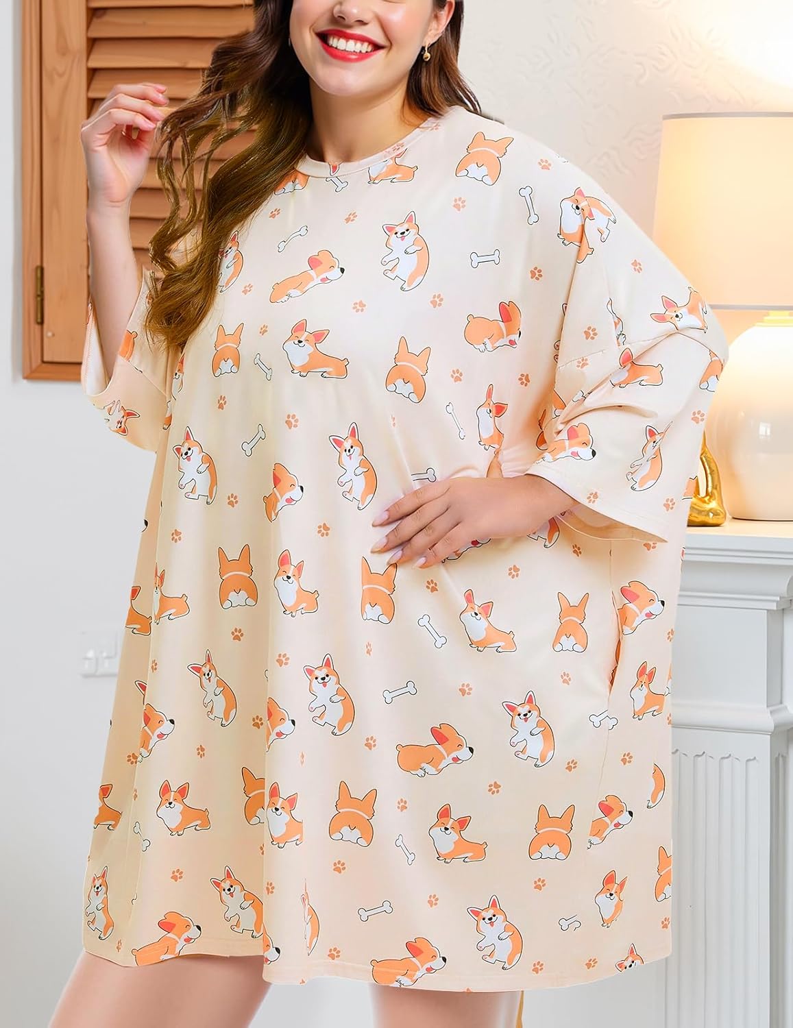 HONGTEYA Plus Size Nightgowns for Women Oversized Sleep Shirts Dress Women's Short Sleeves Sleepwear With Pockets Fit S - 5XL - Image 3