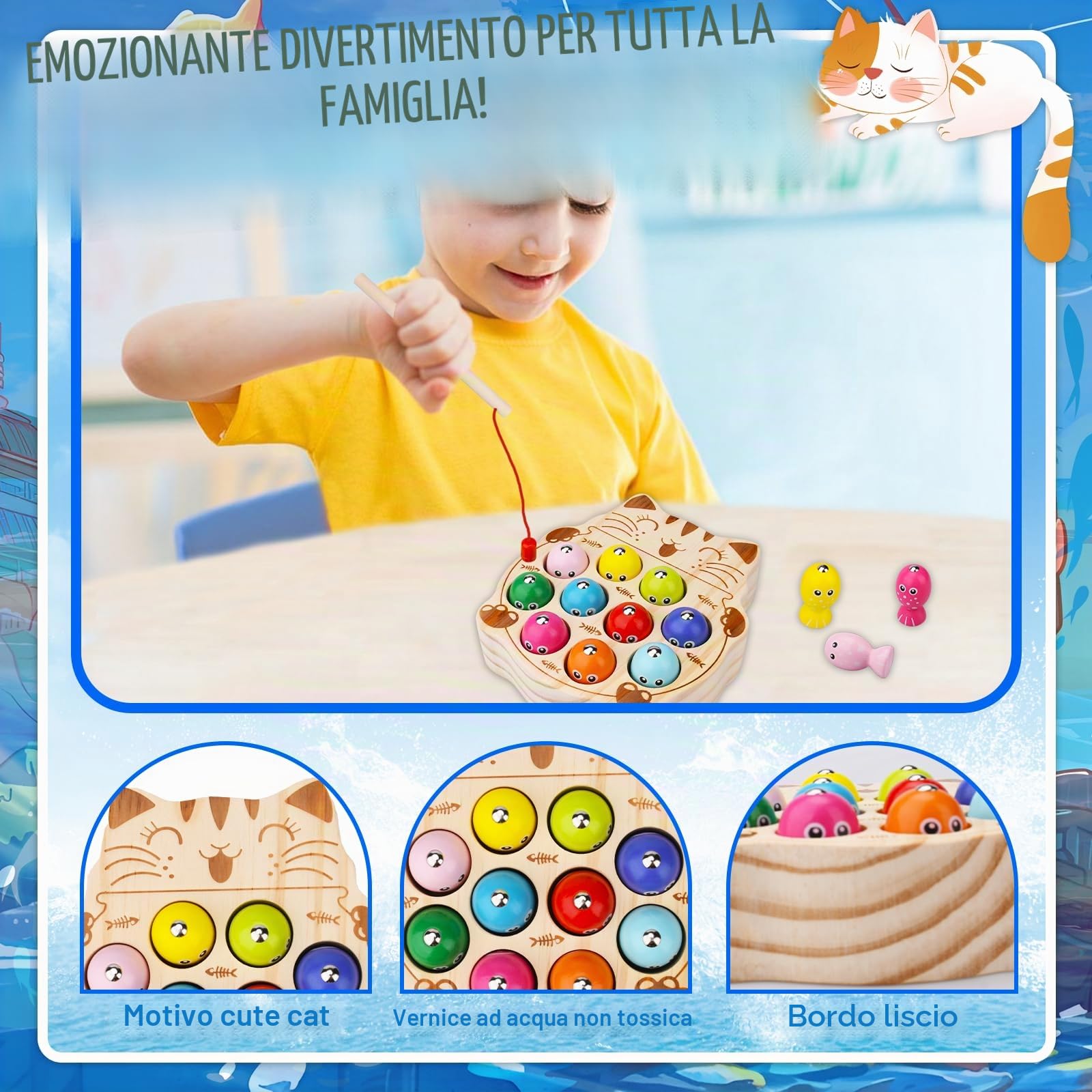 UCAMP Giochi Montessori,Magnetici di Pesca Giocattoli,2 Anni Legno Educativo Giocattoli,2 in 1 Giochi Magnetici di Pesca in Legno,Compleanno Regalo per 2 3 4 Anni Bambini Ragazzi