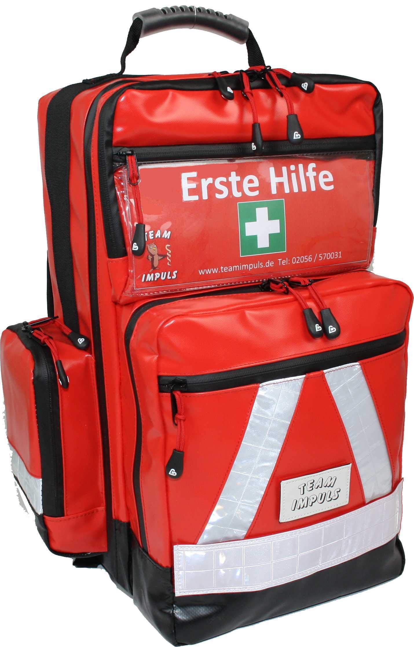 3 Stk Notfallrucksack Medicus/PRO -M- LEER - rot, blau & gelb aus Plane mit Waterstop Reißverschlüssen