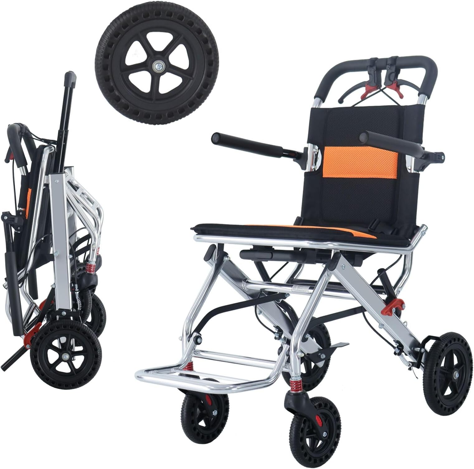 urge medical Portable Folding Wheelchair, Travel Wheelchair with handbrake, Ultra-Light Wheelchair for The Elderly and Children (with Bag)