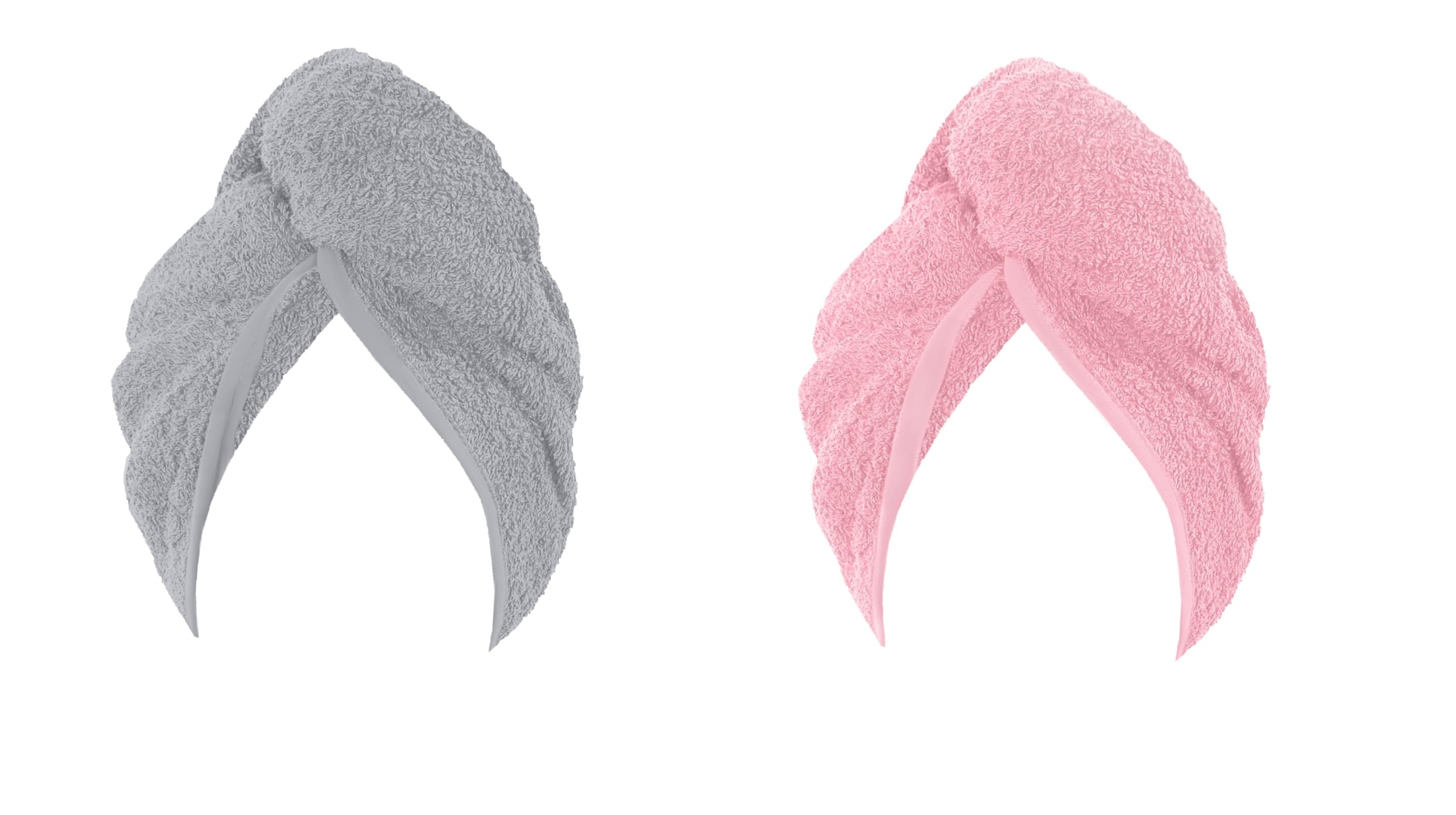 KAM LABELZ Pack of 2 Hair Drying Cotton Soft Terry Towel Turban| Quick Dry Hair Cap, Twist Wrap with Loop & Button|Spa Gym Fizz Free Long Hair Drying (1Grey & 1Pink)