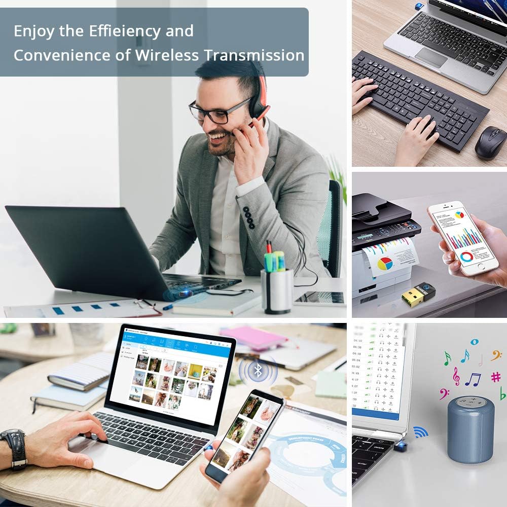 Bluetooth Adapter for PC,USB Bluetooth Dongle Wireless Transfer for Desktop Windows 10/8.1/8/7,Support Bluetooth Headphones Keyboard Mouse Speakers Printer