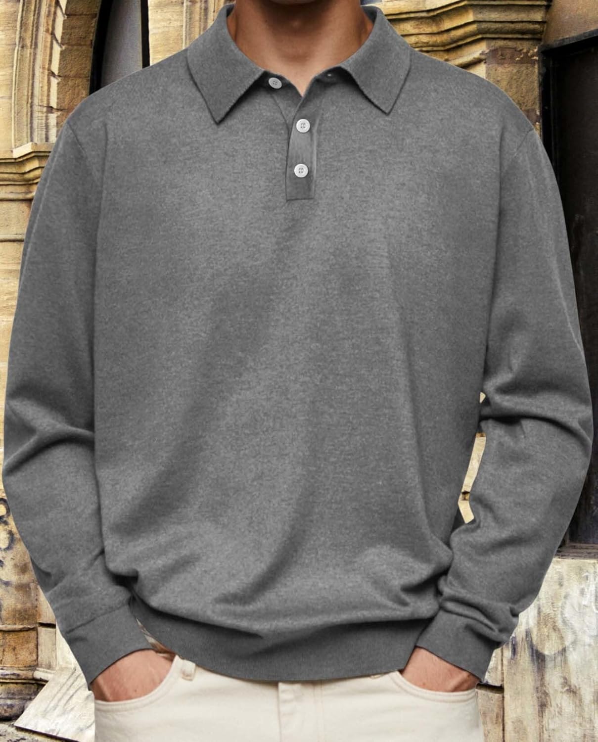 Stylish Fall Long Sleeve V Neck Button Down Mens Casual Top Perfect for Weekend Adventures and Casual Events - Image 2