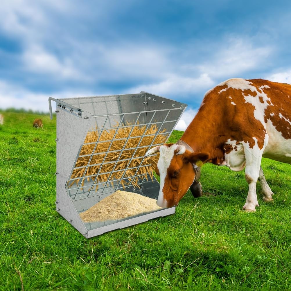 Comedero para Heno 2 en 1 para Ovejas, Cabras y Caballos, Comedero Metálico de Acero Q235 con Bandeja para Alimento, Rejilla Antidesperdicio para Granja y Establo