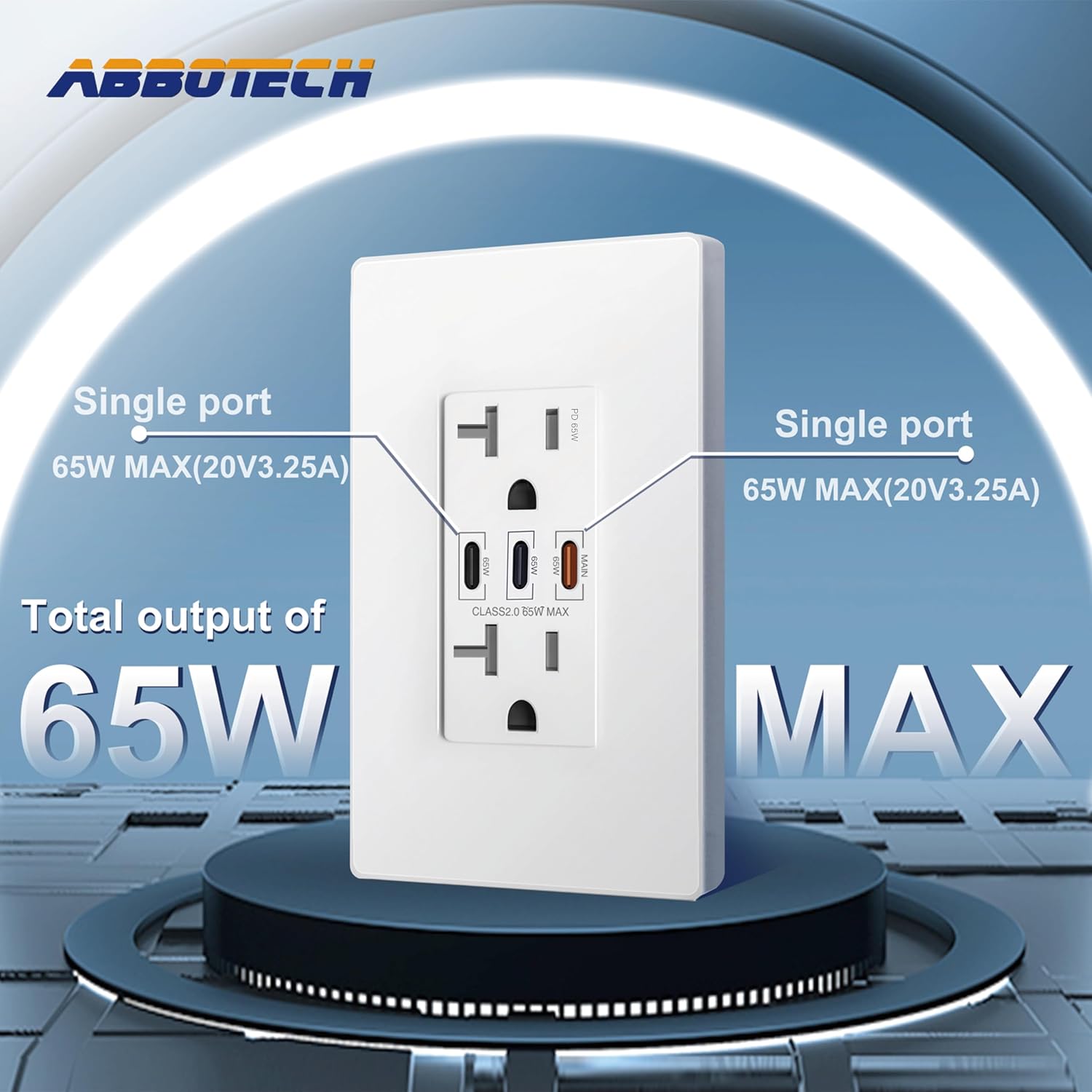 USB Wall Outlet, 65W GaN Receptacles with 3 USB Ports,20 Amp Tamper-Resistant Electrical Outlet with 3 Type C,Screwless Wall Plate Included,2 Pack,UL Listed