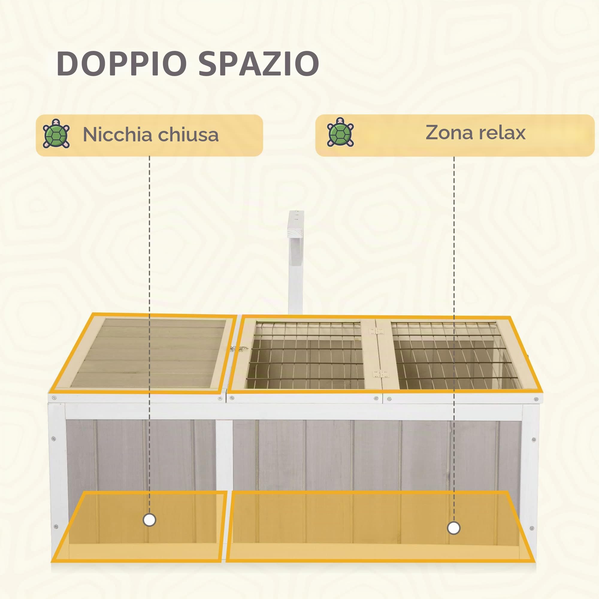 PawHut Casa recinto gabbia per piccolo animale tartaruga con 2 spazi dim. 91,5 x 61 x 33 H cm, legno di abete
