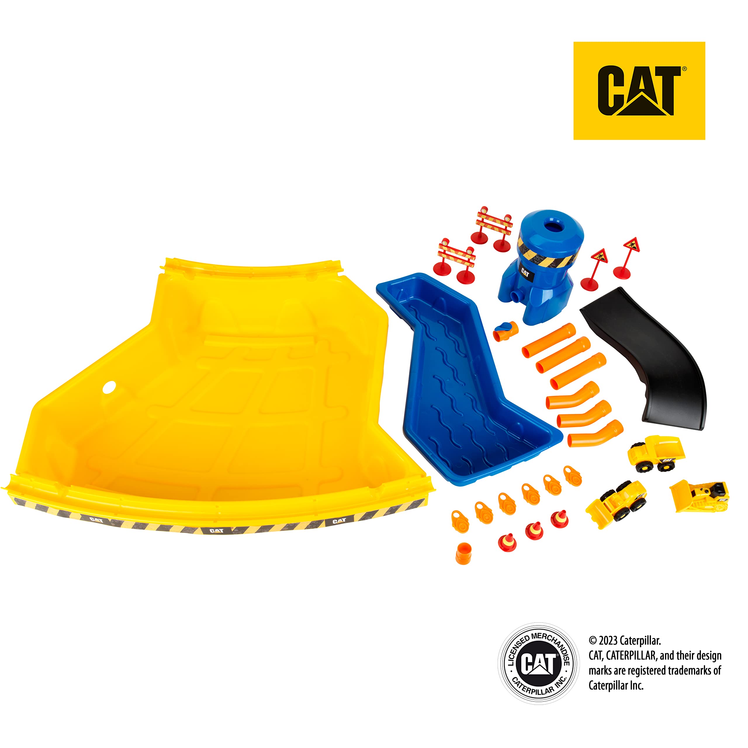Theo Klein 3248 Cantiere di Sabbia Cat Mega, Sabbia e bacino d'Acqua, con Veicoli di Costruzione e molti altri Accessori, Giocattoli per Bambini dai 18 Mesi in su