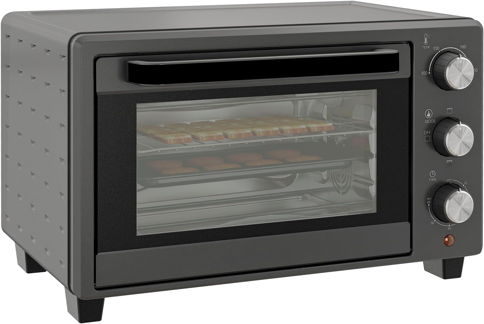 HOMCOM Mini Oven, 21L Countertop Electric Grill, Toaster Oven with Adjustable Temperature, Timer, Baking Tray and Wire Rack, 1400W, Grey