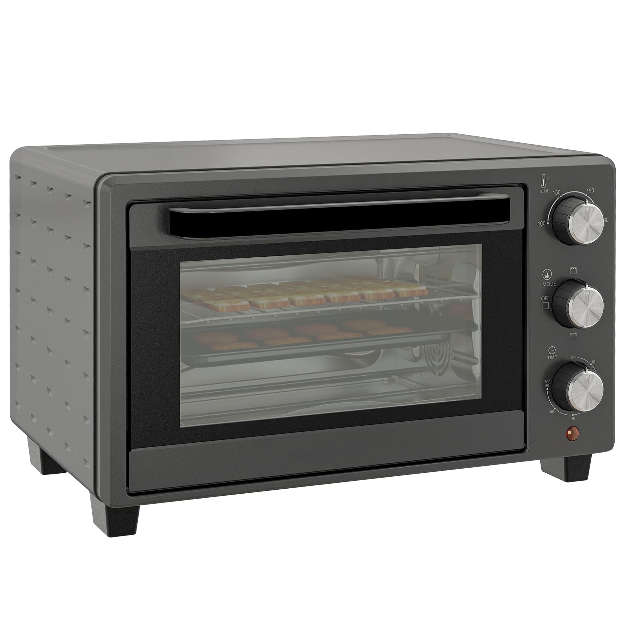 HOMCOM Mini Oven, 21L Countertop Electric Grill, Toaster Oven with Adjustable Temperature, Timer, Baking Tray and Wire Rack, 1400W, Grey
