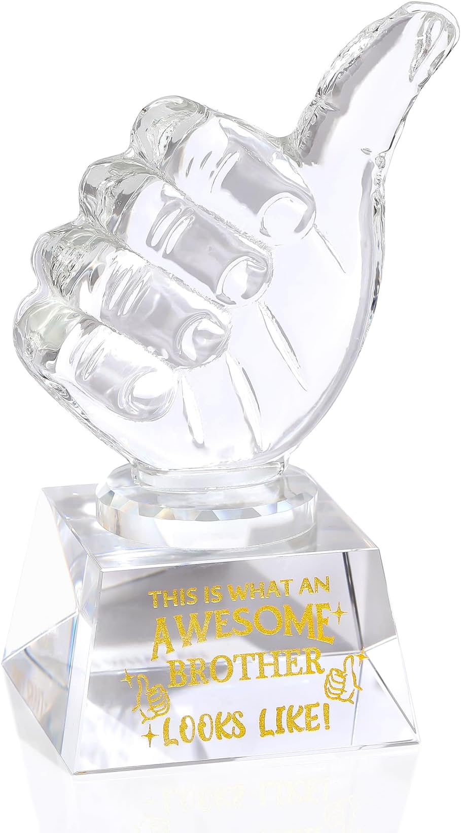 OrnalristK9 Crystal Awesome Brother Gifts Thumbs Up Trophy, Birthday Gifts for Brother from Sister Brother Glass Collectible Ornaments, Best Brother Presents on Christmas