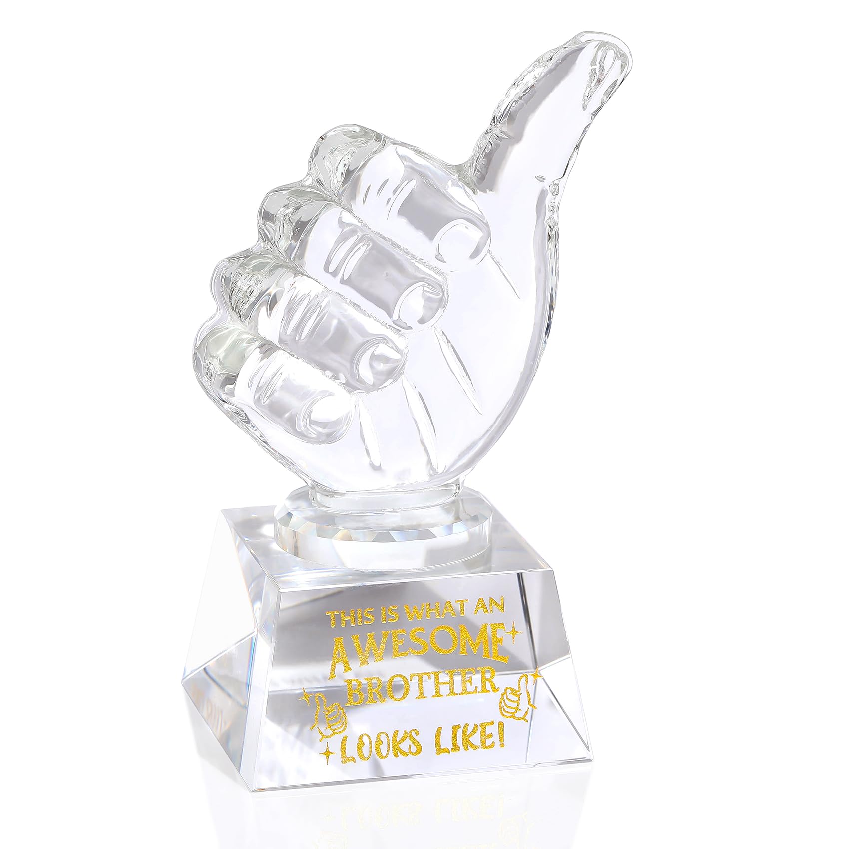 OrnalristK9 Crystal Awesome Brother Gifts Thumbs Up Trophy, Birthday Gifts for Brother from Sister Brother Glass Collectible Ornaments, Best Brother Presents on Christmas