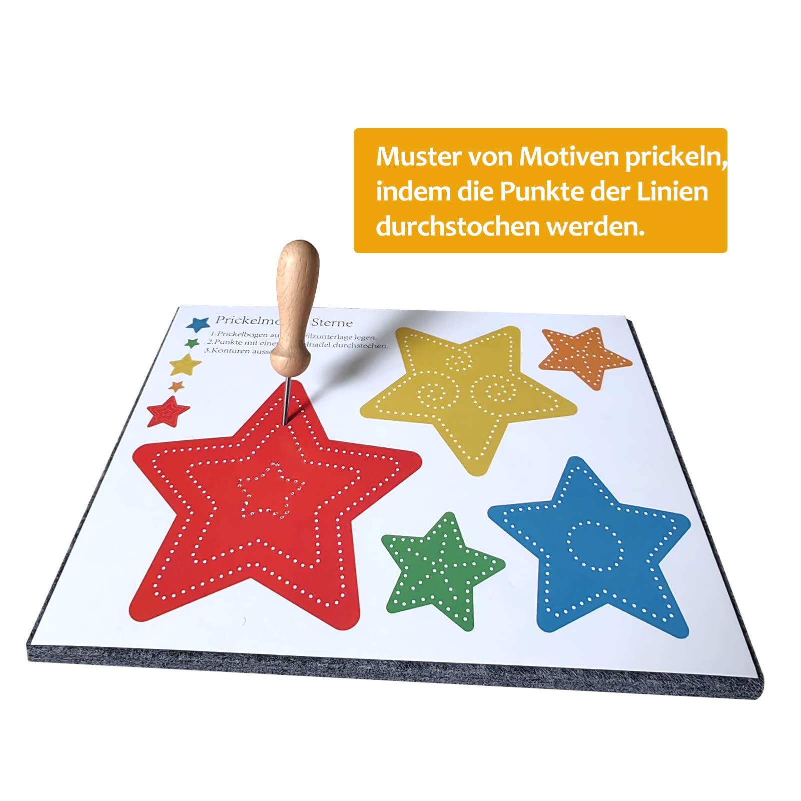 AILUYA Prickelnadel Set Für Kinder – 4 Filzunterlagen (20x15 Cm) + 2 Nadeln, Für Basteln, Eltern-Kind-Aktivität & Fotowand
