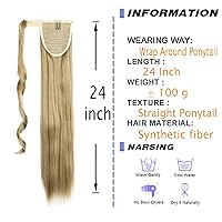 Vista 6 de OMGREAT Extensión de cola de caballo de 24 pulgadas, extensiones de cabello largo y lacio para mujer, cola de caballo sintética envolvente