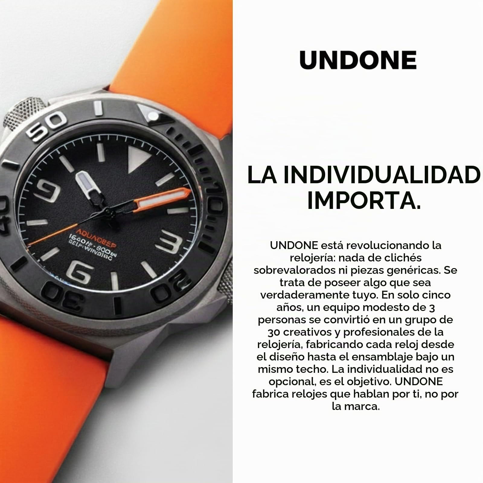 Undone Aquadeep - Reloj de Pulsera automático para Hombre, 43 mm, 500 m, Resistente al Agua, Correa de Goma, Titanio, 43mm, Reloj de Buceo