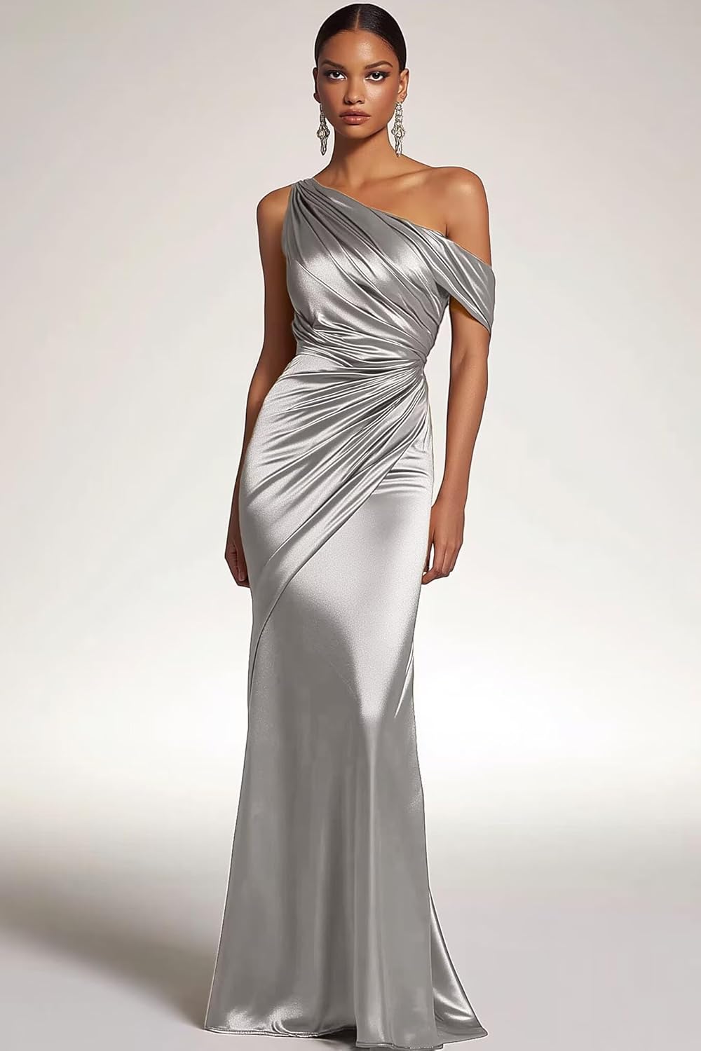Satin Mermaid Prom Dresses 2026 One Shoulder Ruched Formal Party Gowns for Women