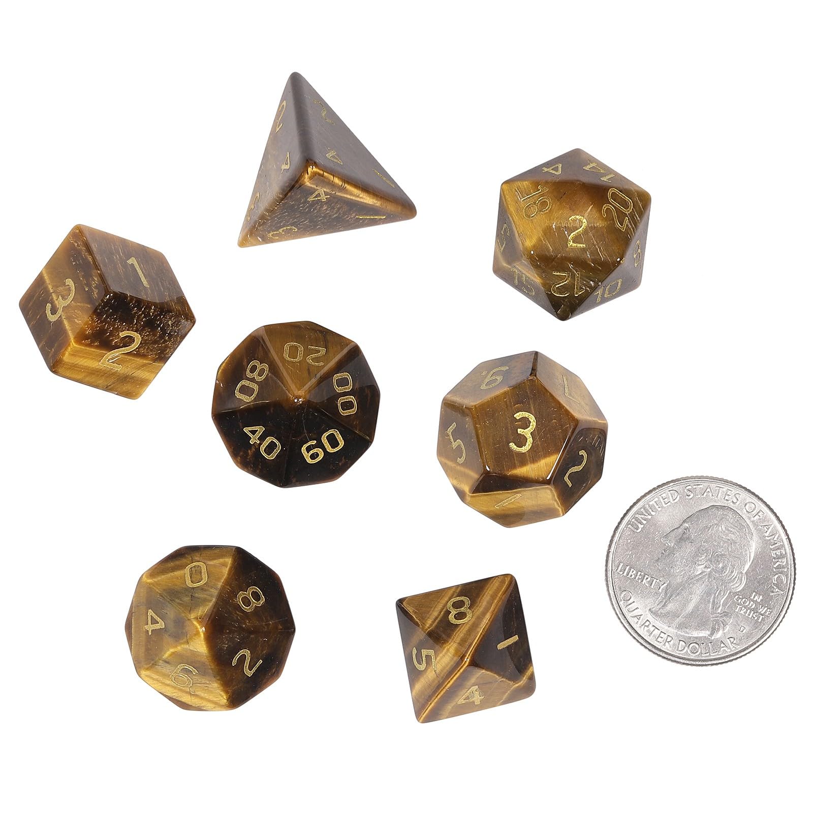 Nupuyai Tigerauge Stein polyedrische Würfel Edelstein Set für DND RPG | Würfel Set aus Stein für DND RPG MTG, Dungeon and Dragons, Tischspiele, Kristall Polyeder Würfel Set Geschenk
