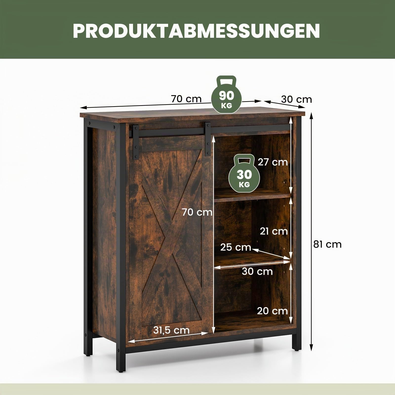 GOPLUS Buffetschrank, Sideboard Küche mit Schiebetür & verstellbare Ablagen, Küchenschrank Aufbewahrungsschrank für Wohnzimmer & Küche, 70 x 30 x 81 cm, Vintage Braun