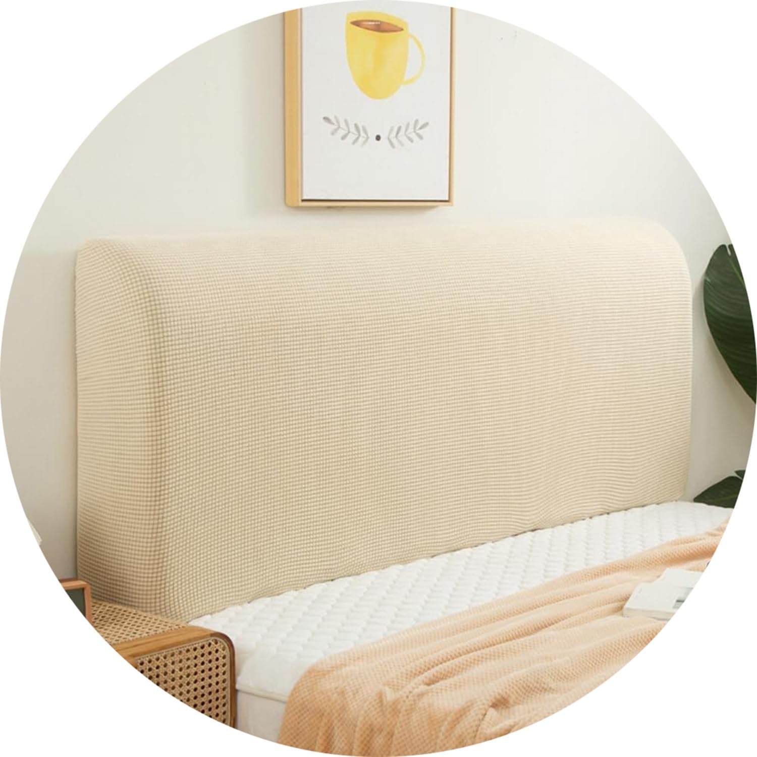 QOEUIUJ Headboard Cover for Full Queen Cal King Size Bed, Polar fleeceDustproof Head Board Wrap, Stretch All-Inclusive Bed Head Protector Cover Modern Bedroom Decoration(Beige,43-51in (110-130cm))