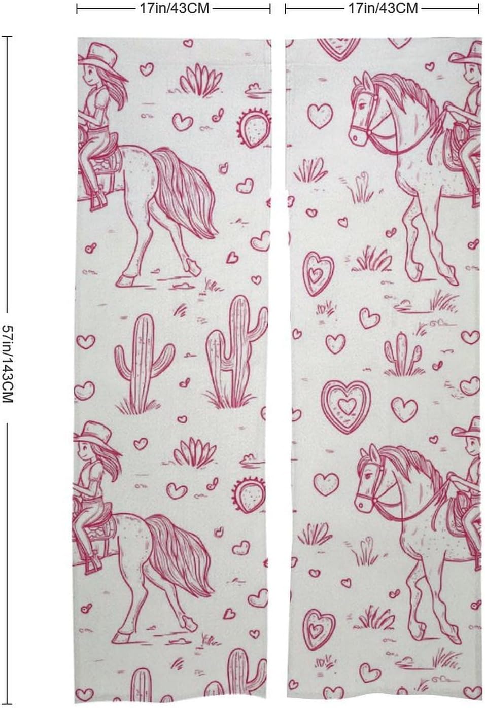 Girls on Horse Back and Cactus Noren Doorway Split Shower Curtain Long Type Window Treatment for Privacy Partition Divider