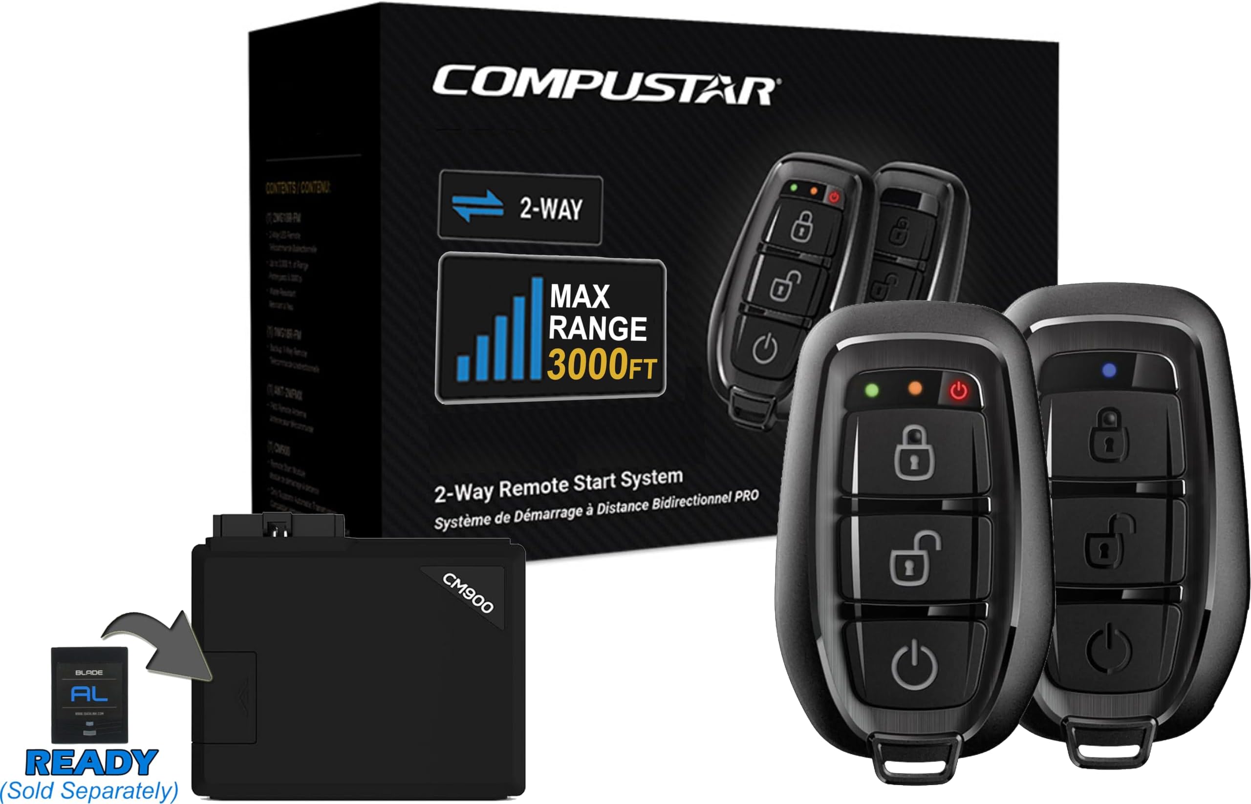 Compustar CS4900S/CS5300-S 2-Way All-in-One Remote Start & Keyless Entry System w/3000-ft Max Range -1x (2-Way) & 1x (1-Way), 3-Button LED Remotes, Water-Resistant Remotes Keyless Entry Remote-Start
