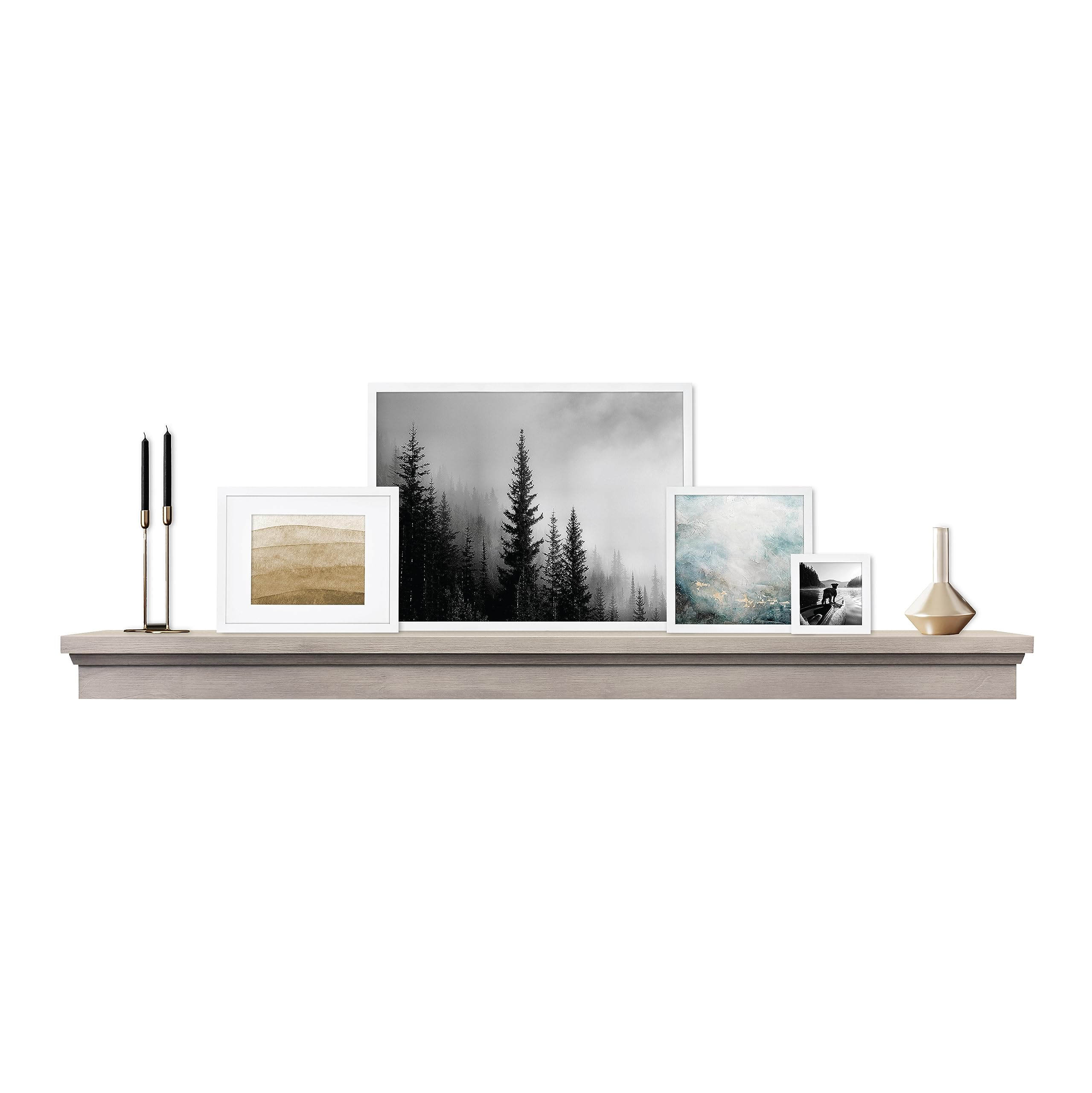 Photo 1 of MCS 72-Inch Mantel, Master & Co Gray Woodgrain Finish Solid Wood Floating Fireplace Mantel, Long Floating Shelf for Livingroom with Wood Cleat Hanging System, Photo and Home Decor Display Shelf