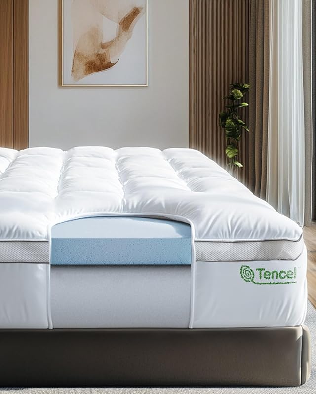 ViscoSoft 4 Inch Pillow Top Memory Foam Mattress Topper King - Cooling Hybrid Lux Dual Layer Bed Mattress