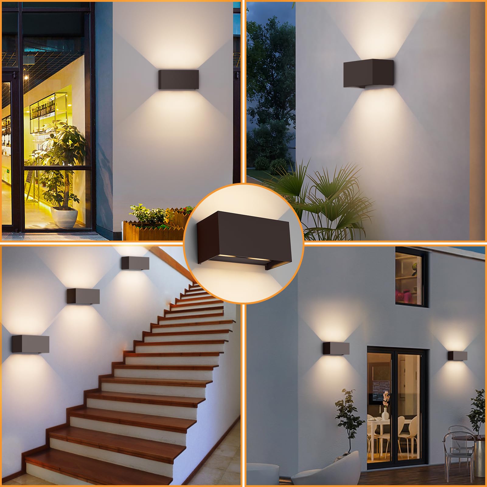 Klighten lampade da parete 24W Esterno/Interno Moderno,Lampada da esterno Bianco Caldo 3000K Applique da Parete, IP65 Impermeabile, Angolo del Fascio Regolabile Applique,Rosso Ruggine