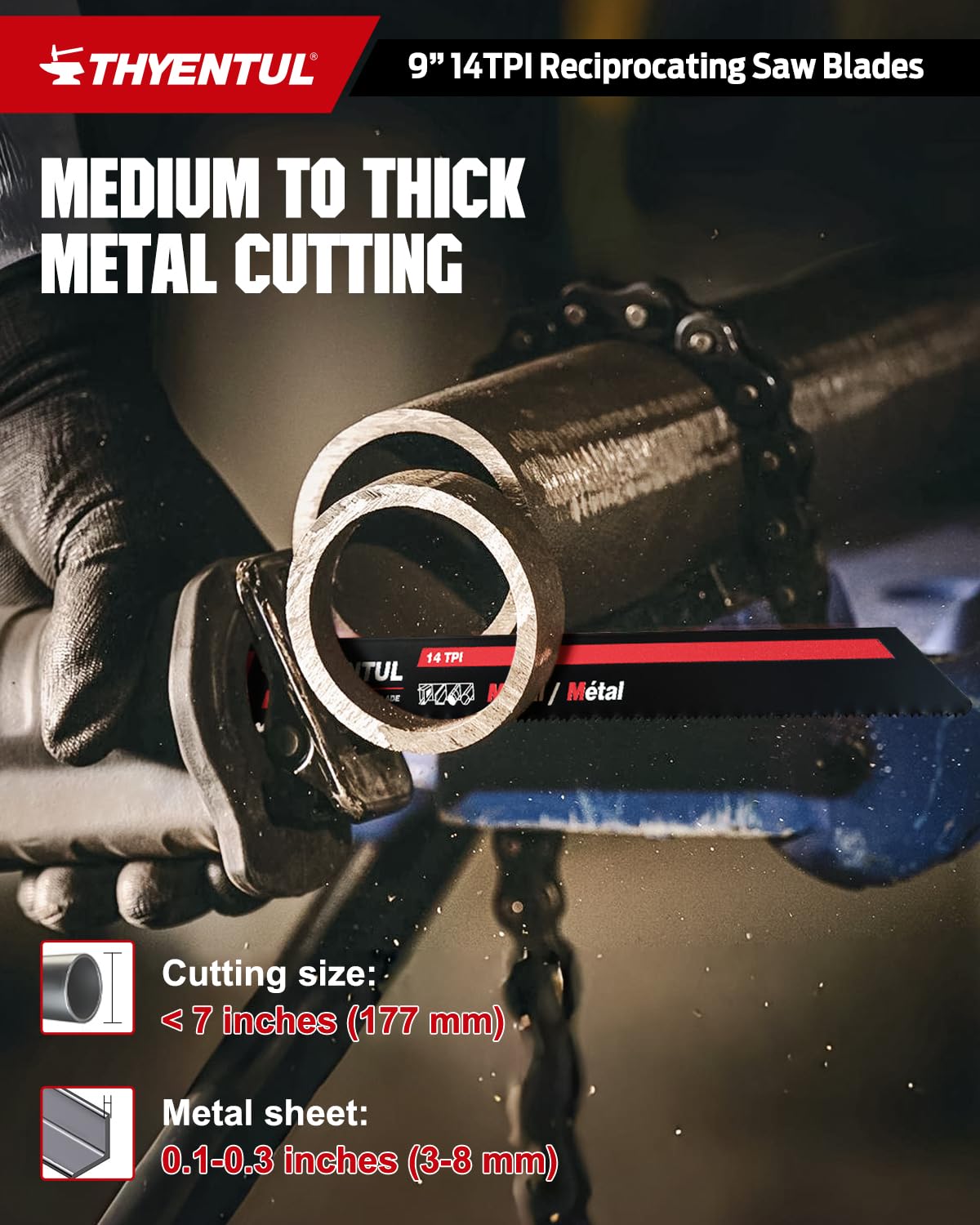 10 hojas de sierra alternante 14TPI de 9 pulgadas para corte de metal, dientes M42 con hojas de sierra bimetálicas de cobalto para tubos de metal, chapa de metal