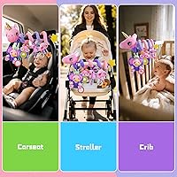 Vista 5 de Juguete Musical de Asiento de Coche para Bebés de 0-12 Meses Niña, Juguete Colgante de Actividad Sensorial 5 en 1, Juguete de Cochecito con Música