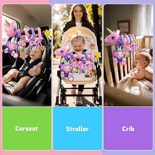 Miniatura 5 de Juguete Musical de Asiento de Coche para Bebés de 0-12 Meses Niña, Juguete Colgante de Actividad Sensorial 5 en 1, Juguete de Cochecito con Música