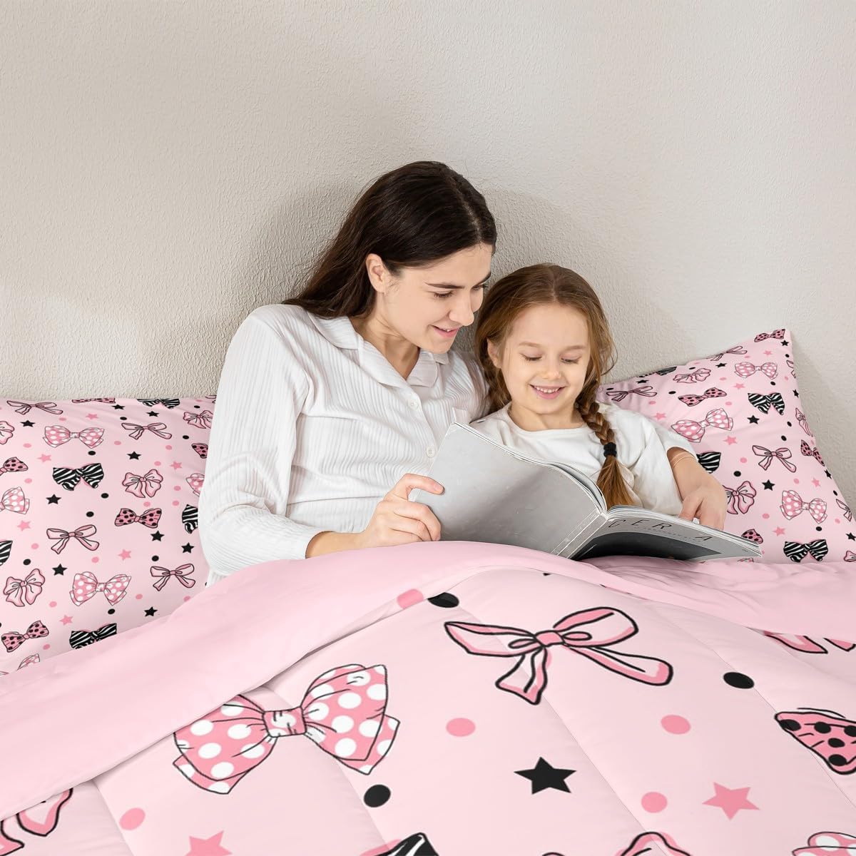 jejeloiu Cute Bowknot Comforter Set Twin Size Cartoon Bow Bedding Set for Kids Boys Girls Dark Pink Bow-tie Duvet Quilt Bedroom Decor 2 Pcs with 1 Pillow Cases