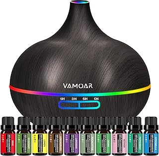 Essential Oil Diffuser Gift Set ，550ml Diffuser & Essential Oil Set, Top 10 Essential Oils, Aromatherapy Diffuser Humidifier with 4 Timer &Auto Shut-Off for & 15 Ambient Light Settings