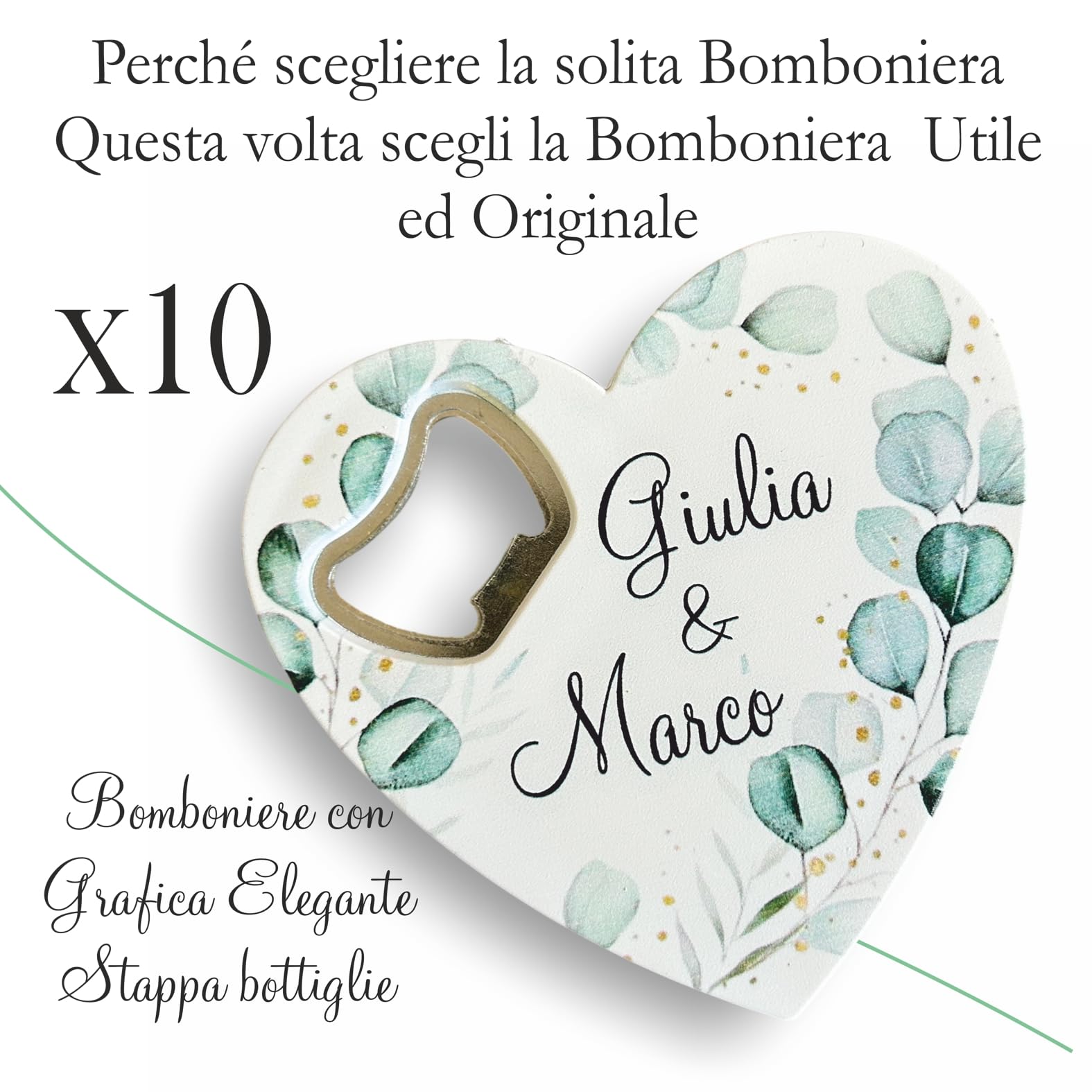 Regalami.shop set 10 bomboniere apribottiglia personalizzabile per tutte le cerimonie + 10 bigliettini a tema personalizzati (6)